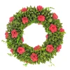 18 in. Spring Wreath with Green Assorted Flower Blooms, Seed Pods, Flowing Green Stems