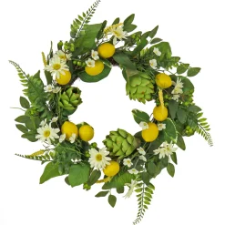 22 in. Spring Wreath with Lemons, Artichokes, Daisy Blooms, Leafy Greens