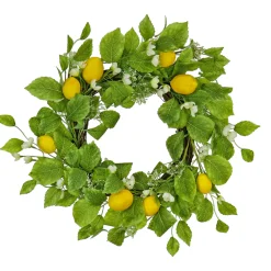 22 in. Spring Wreath with Lemons, Flower Blooms, Leafy Greens