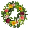 22 in. Spring Wreath with Rose and Peony Blooms, Apples, Leafy Greens