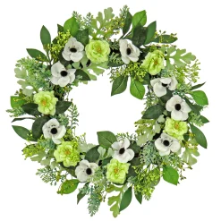 24 in. Spring Wreath with Rose and Anemone Blooms