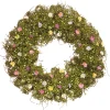 19 in. Spring Wreath with Yellow, White, Pink and Blue Flower Blooms, Green Ivy, Berries