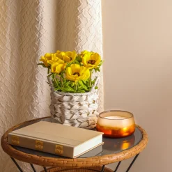 10 in. Spring Yellow Anemone Flower Bouquet in White Basket