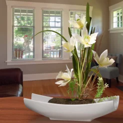 11 in. Spring Yellow Orchids Flower Potted in a White Base