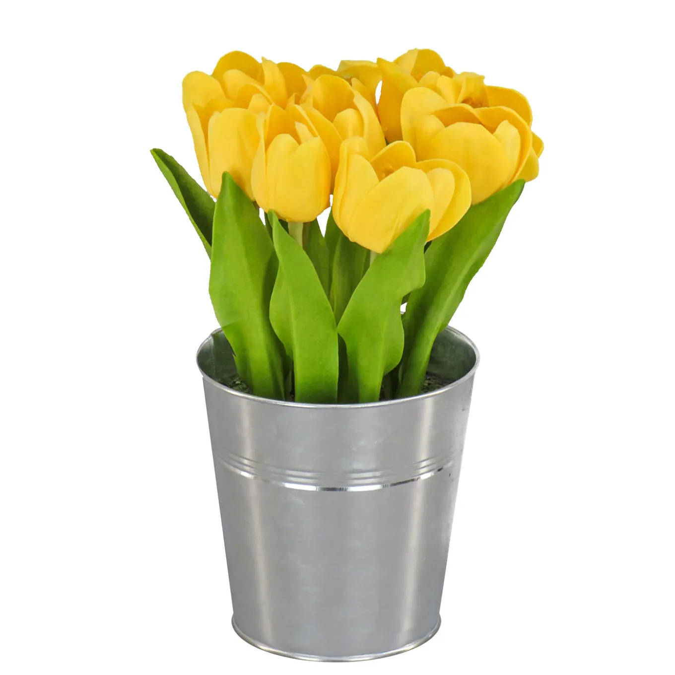 9 in. Spring Yellow Tulip Bouquet in Metal Pot