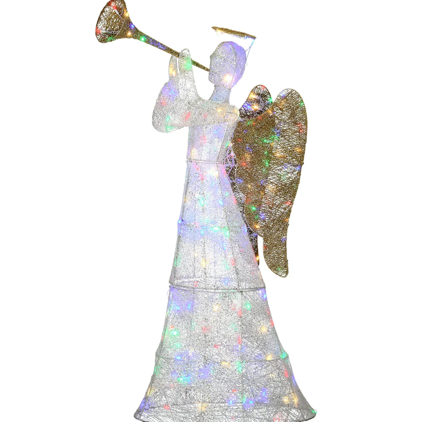 60 in. Trumpeting White Angel with Multicolor LED Lights
