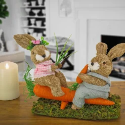 14 in. Two Bunnies on Carrot Seesaw Table Decoration