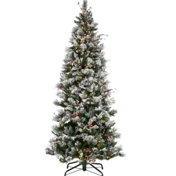 9ft. Pre-Lit Snowy Bedford Pine Hinged Tree with PowerConnect Clear Lights