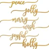 6-Piece Christmas Place Setting Message Decor, Curly Script Writing In Gold, 10 in