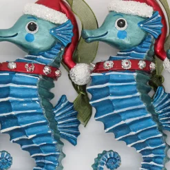 4-Piece HGTV Home Collection Teal Seahorse Ornaments
