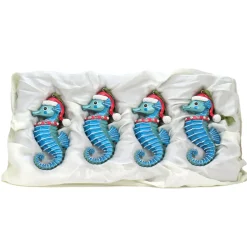 4-Piece HGTV Home Collection Teal Seahorse Ornaments