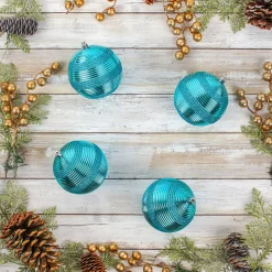4-Piece Shatterproof Swirling Blue Ornaments