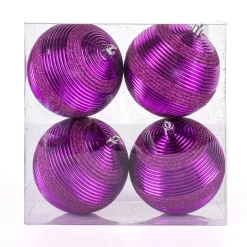 4-Piece Shatterproof Swirling Purple Ornaments