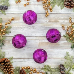 4-Piece Shatterproof Swirling Purple Ornaments