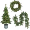 Pre-Lit Buzzard Pine Assortment Set of 1 Entrance Tree, 1 Wreath, 1 Garland