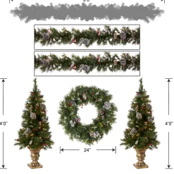 Pre-Lit Frosted Berry Assortment with 2 Entrance Trees, 1 Wreath, 2 Garland