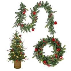 Pre-Lit Scotch Creek Fir Assortment Set of 1 Entrance Tree, 1 Wreath, 1 Garland