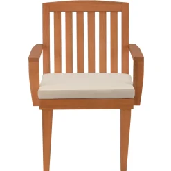 24x26x37 in. Eucalyptus Grandis Wood Dining Armchair, Natural Color with Beige Cushion & Polyester Pad