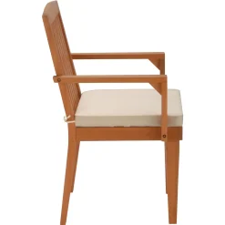 24x26x37 in. Eucalyptus Grandis Wood Dining Armchair, Natural Color with Beige Cushion & Polyester Pad