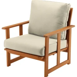 31x31x33 in. Eucalyptus Grandis Wood Club Chair, Natural Color, Beige Cushions